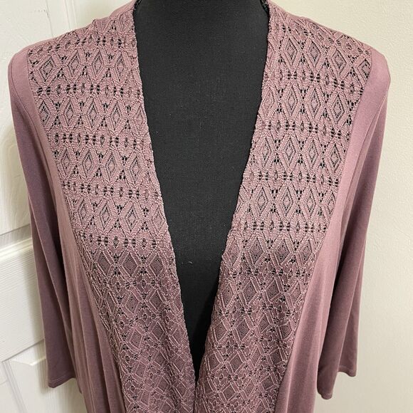 Torrid Super Soft Knit Cardigan Crochet Trim Rose Taupe 3/4 Sleeve Size 0 Large - Picture 7 of 11